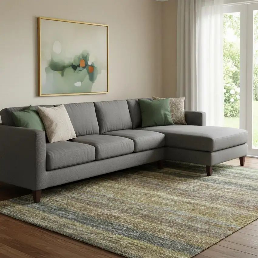 Brown Gold And Gray Striped Washable Area Rug With UV Protection Photo 2