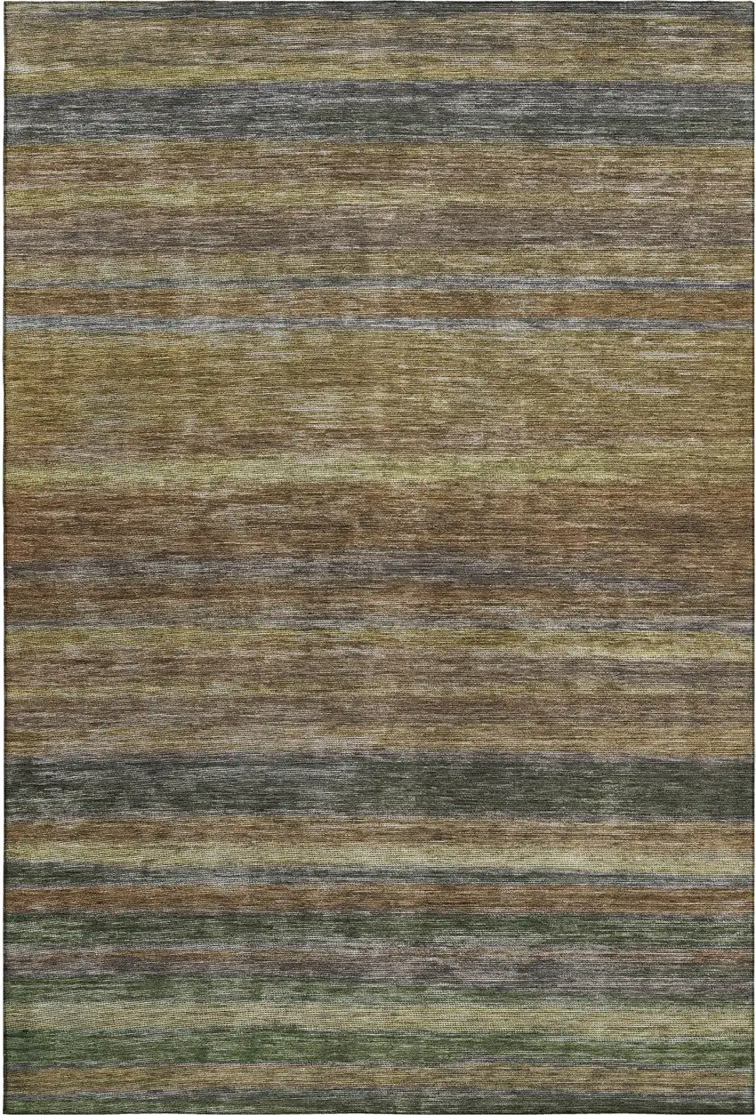 Brown Gold And Gray Striped Washable Area Rug With UV Protection Photo 1