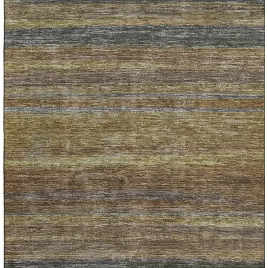 Brown Gold And Gray Striped Washable Area Rug With UV Protection Photo 3