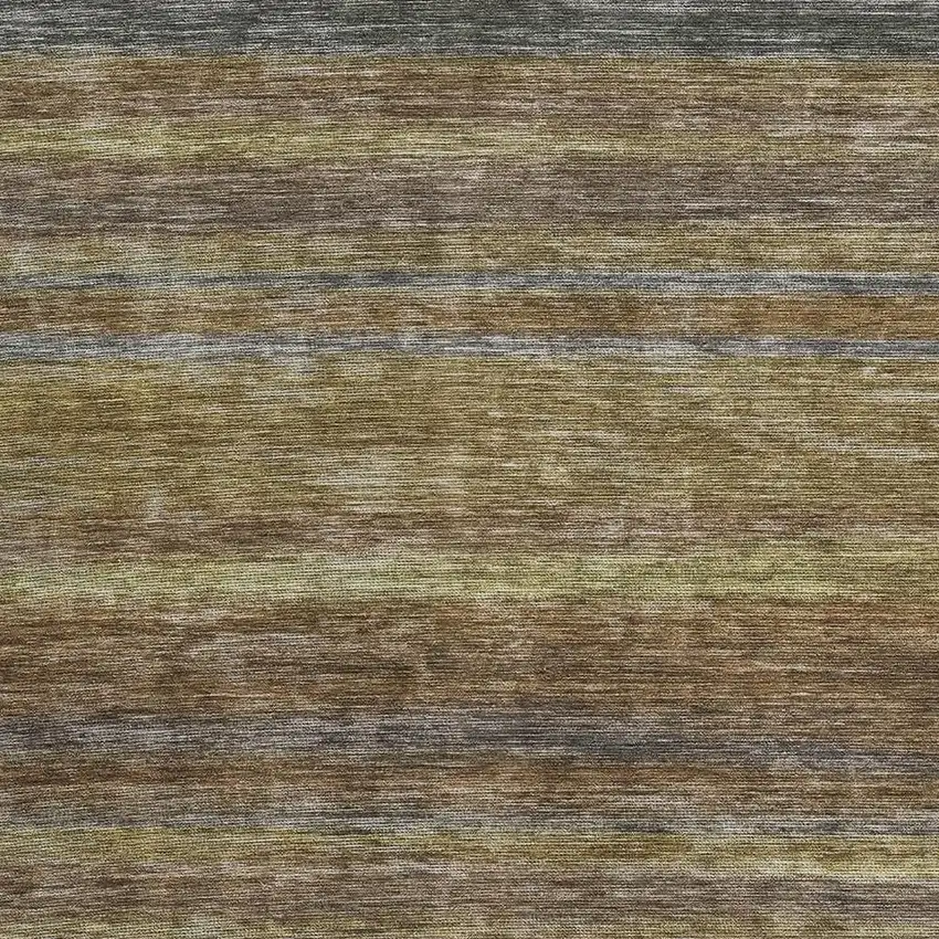 Brown Gold And Gray Striped Washable Area Rug With UV Protection Photo 2