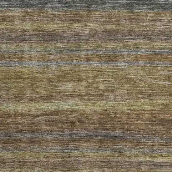 Brown Gold And Gray Striped Washable Area Rug With UV Protection Photo 2