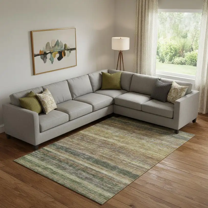 Brown Gold And Gray Striped Washable Area Rug With UV Protection Photo 2