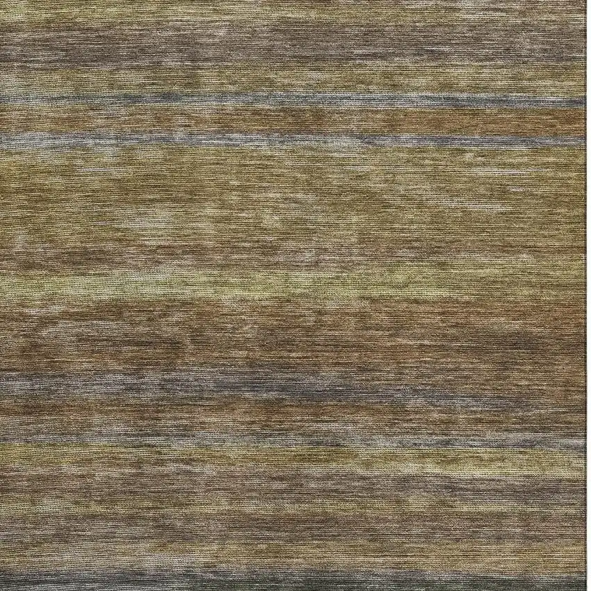 Brown Gold And Gray Striped Washable Area Rug With UV Protection Photo 2