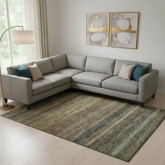 Brown Gold And Gray Striped Washable Area Rug With UV Protection Photo 2