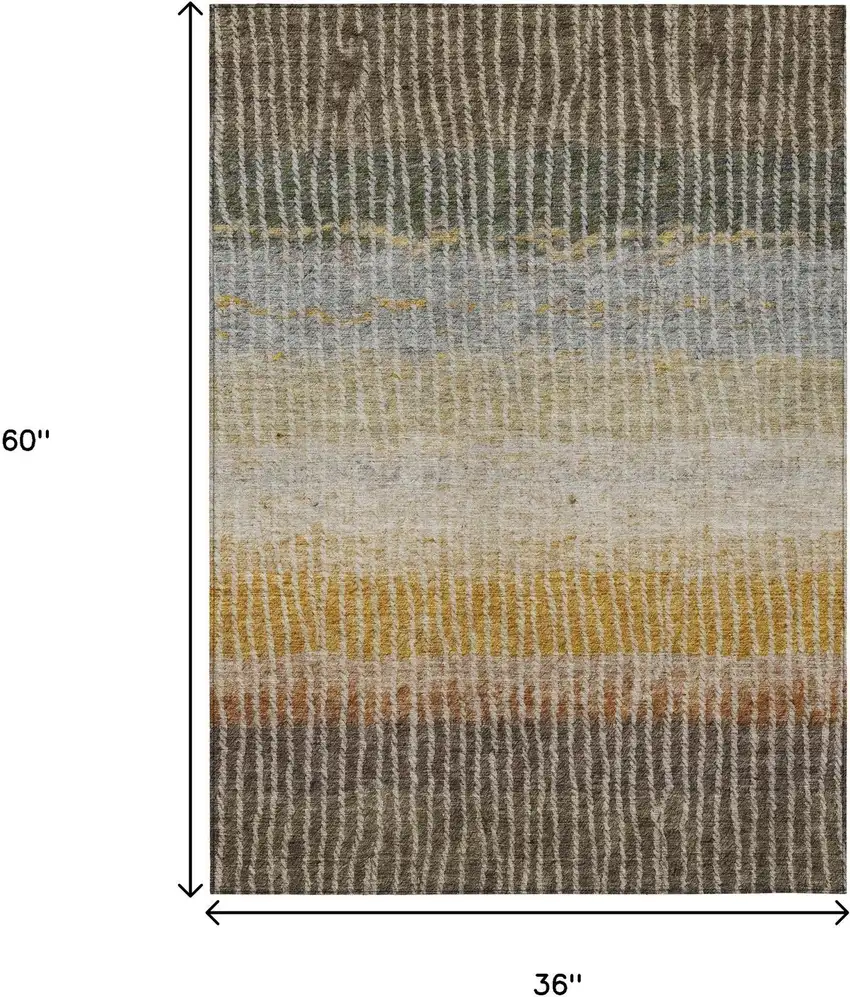 Brown Gold And Gray Striped Washable Indoor Outdoor Area Rug Photo 3