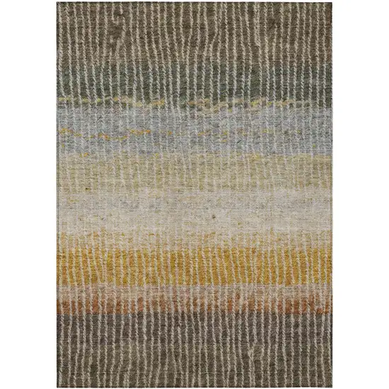 Brown Gold And Gray Striped Washable Indoor Outdoor Area Rug Photo 2
