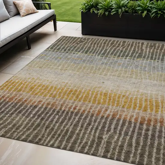 Brown Gold And Gray Striped Washable Indoor Outdoor Area Rug Photo 1