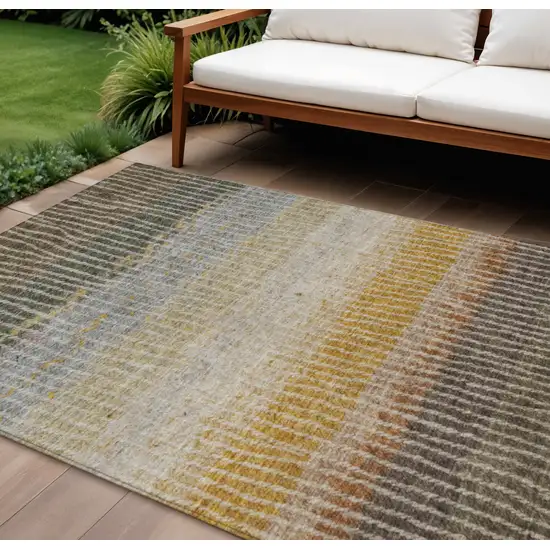 Brown Gold And Gray Striped Washable Indoor Outdoor Area Rug Photo 1