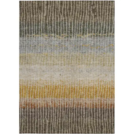 Brown Gold And Gray Striped Washable Indoor Outdoor Area Rug Photo 4
