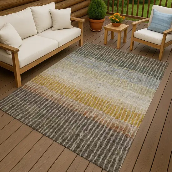Brown Gold And Gray Striped Washable Indoor Outdoor Area Rug Photo 9