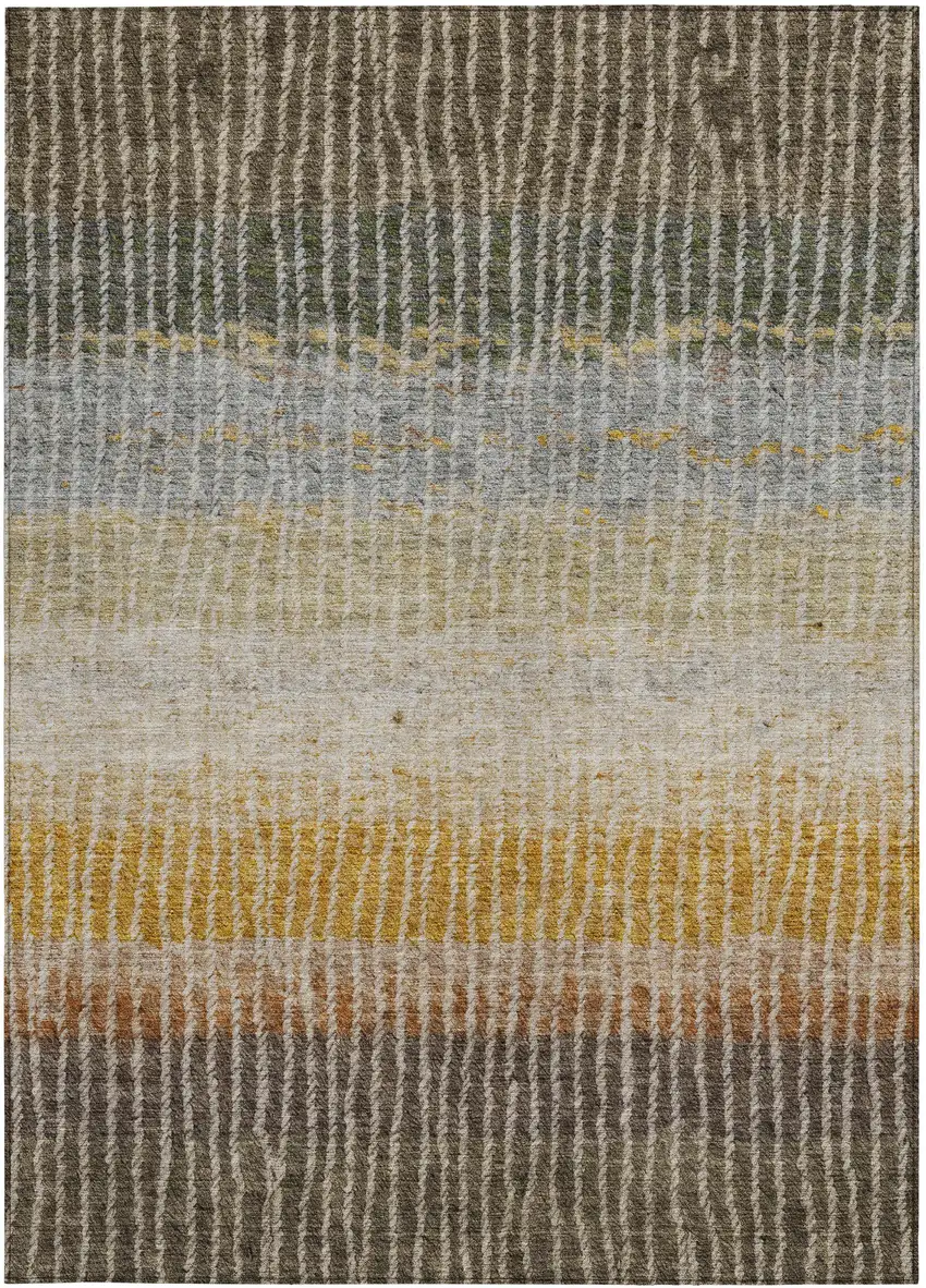 Brown Gold And Gray Striped Washable Indoor Outdoor Area Rug Photo 4