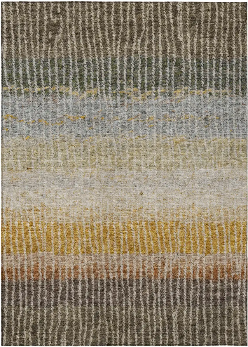 Brown Gold And Gray Striped Washable Indoor Outdoor Area Rug Photo 2