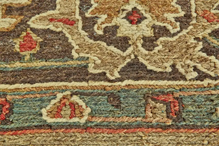 Brown Gold And Green Wool Oriental Hand Knotted Area Rug Photo 3
