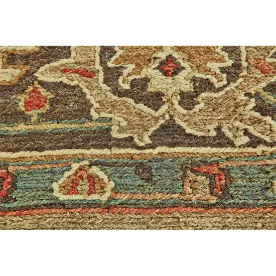 Brown Gold And Green Wool Oriental Hand Knotted Area Rug Photo 3