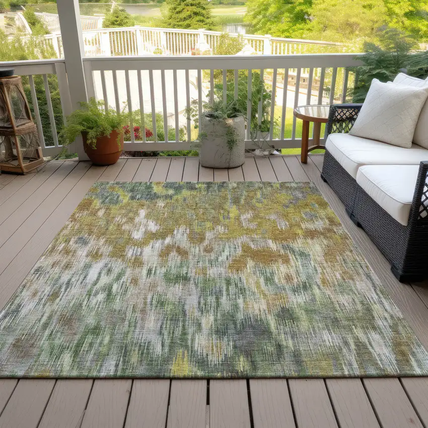Brown Gold And Ivory Abstract Washable Indoor Outdoor Area Rug Photo 7