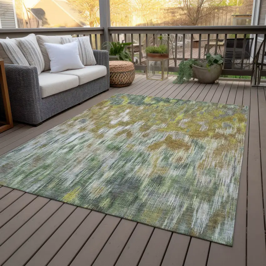 Brown Gold And Ivory Abstract Washable Indoor Outdoor Area Rug Photo 8