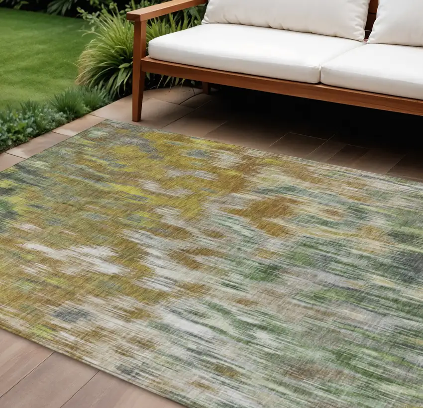 Brown Gold And Ivory Abstract Washable Indoor Outdoor Area Rug Photo 2