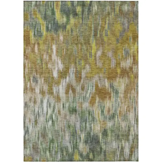 Brown Gold And Ivory Abstract Washable Indoor Outdoor Area Rug Photo 1