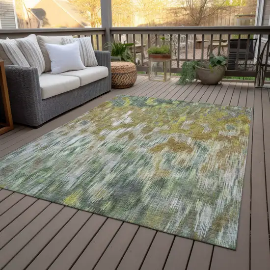 Brown Gold And Ivory Abstract Washable Indoor Outdoor Area Rug Photo 9