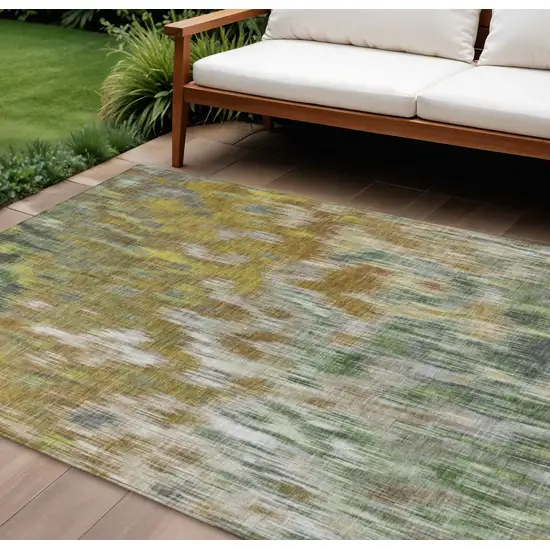 Brown Gold And Ivory Abstract Washable Indoor Outdoor Area Rug Photo 2