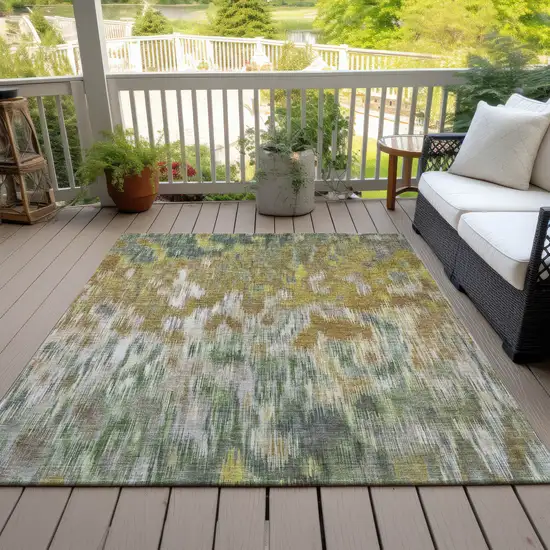 Brown Gold And Ivory Abstract Washable Indoor Outdoor Area Rug Photo 8
