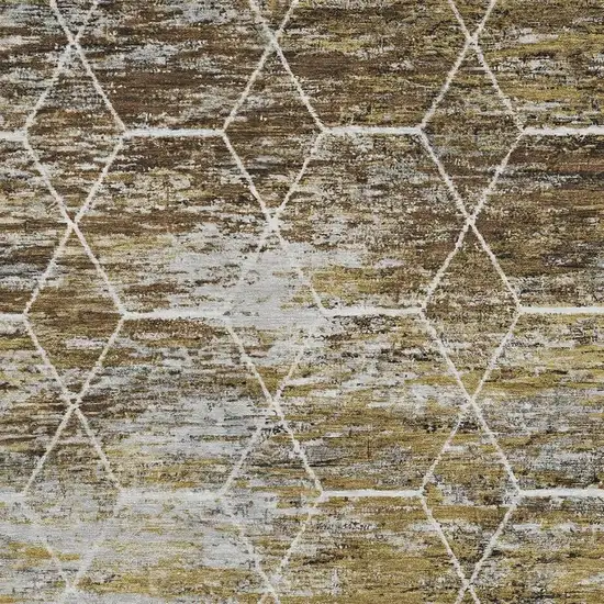 Brown Gold And Ivory Geometric Washable Area Rug With UV Protection Photo 2