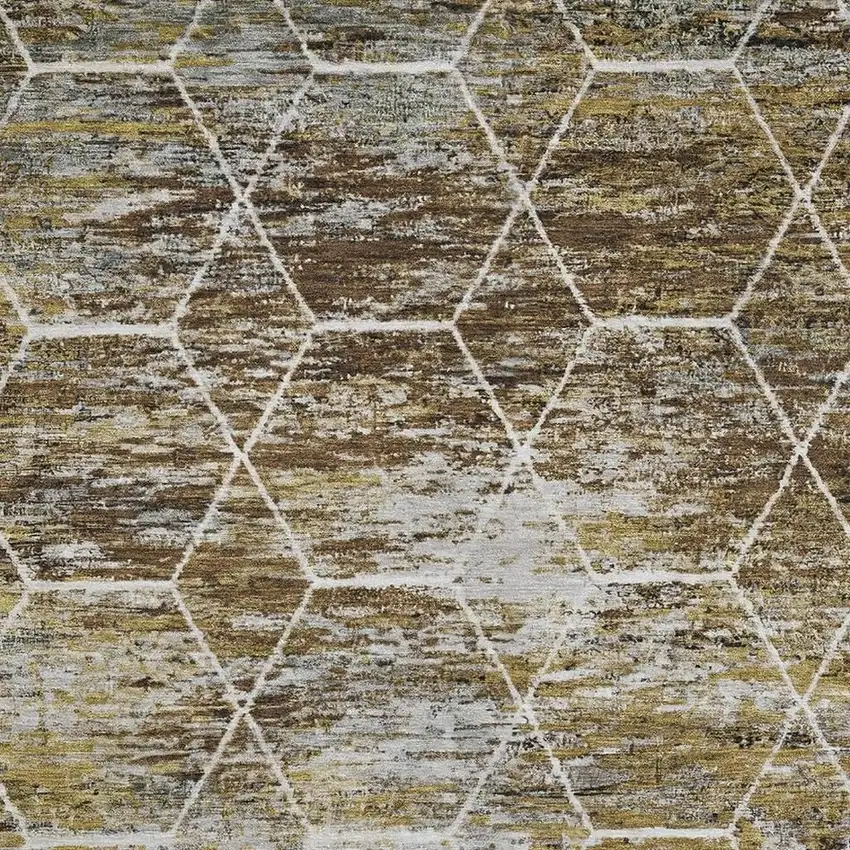 Brown Gold And Ivory Geometric Washable Area Rug With UV Protection Photo 2