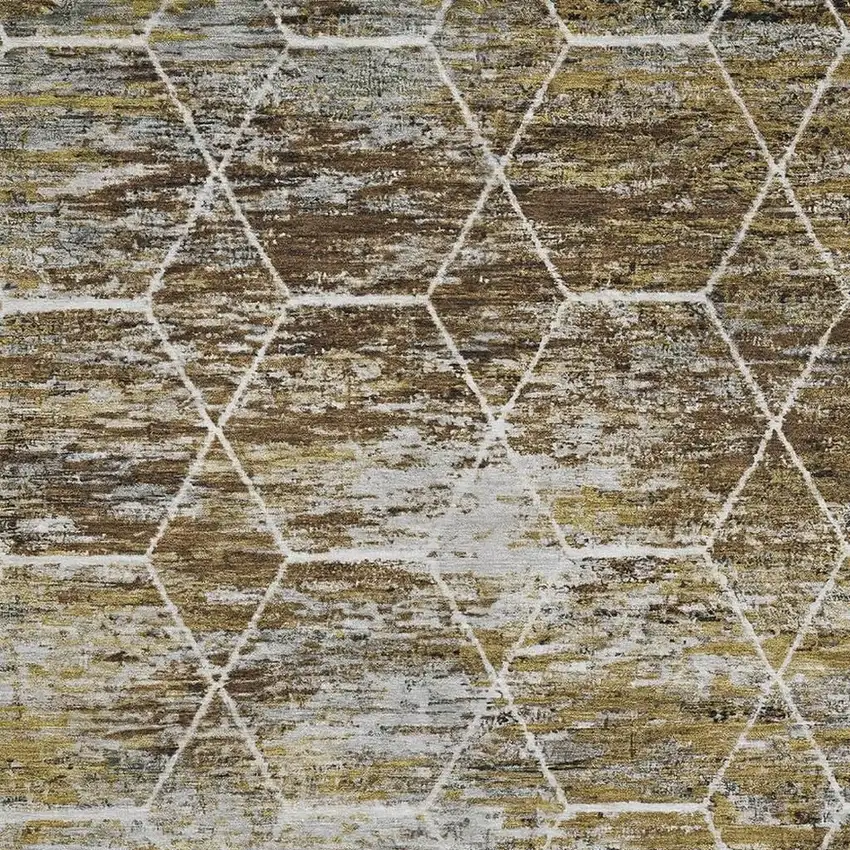 Brown Gold And Ivory Geometric Washable Area Rug With UV Protection Photo 2