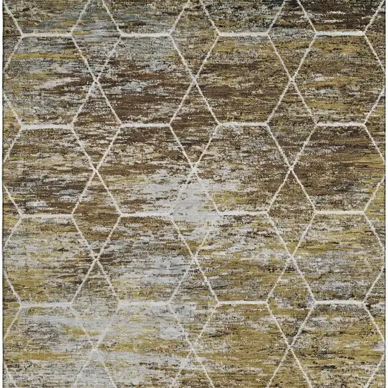 Brown Gold And Ivory Geometric Washable Area Rug With UV Protection Photo 2