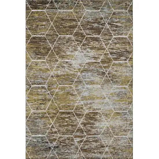 Brown Gold And Ivory Geometric Washable Area Rug With UV Protection Photo 3