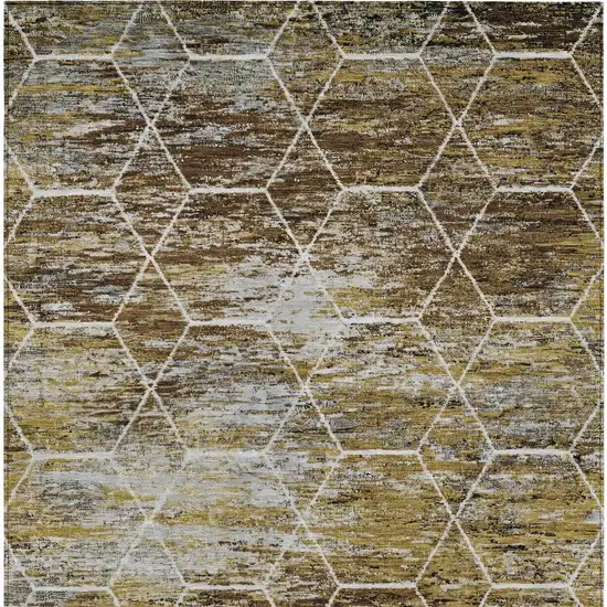 Brown Gold And Ivory Geometric Washable Indoor Outdoor Area Rug Photo 5