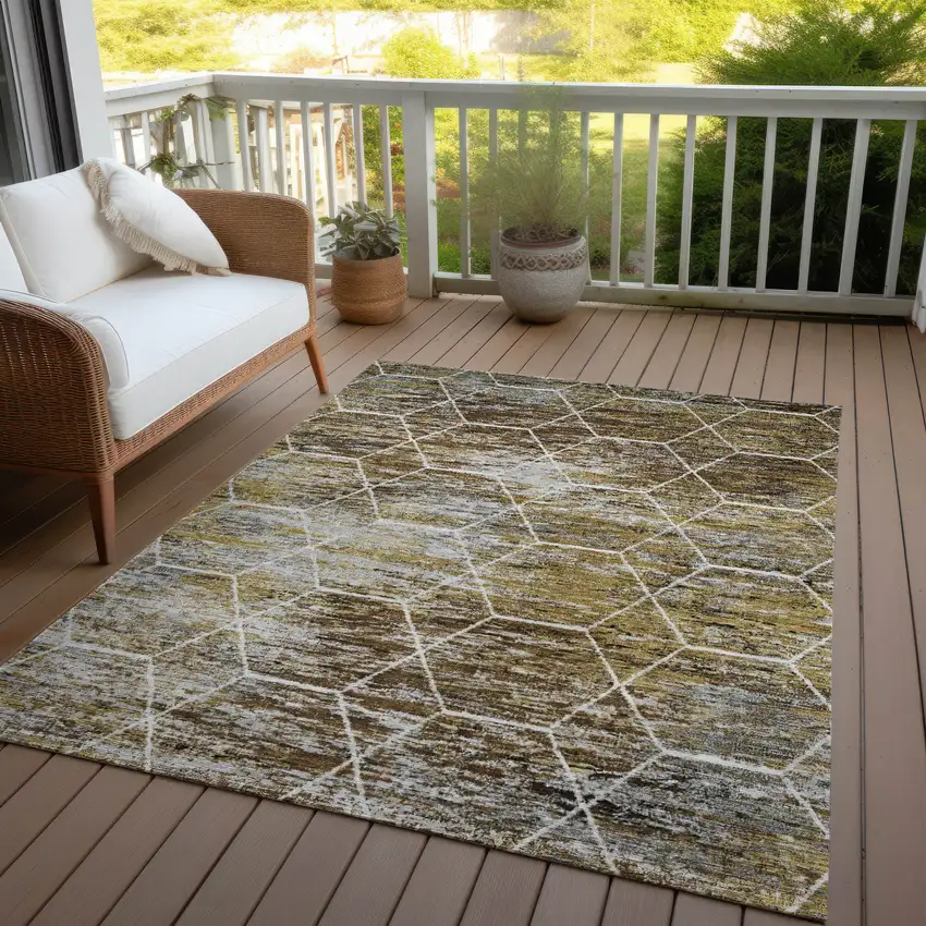 Brown Gold And Ivory Geometric Washable Indoor Outdoor Area Rug Photo 7
