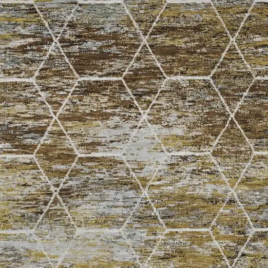 Brown Gold And Ivory Geometric Washable Indoor Outdoor Area Rug Photo 3