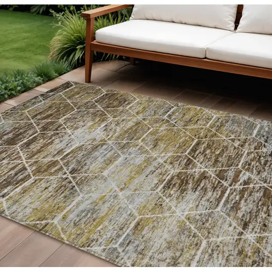 Brown Gold And Ivory Geometric Washable Indoor Outdoor Area Rug Photo 2
