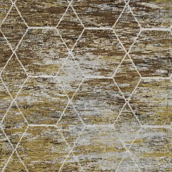 Brown Gold And Ivory Geometric Washable Indoor Outdoor Area Rug Photo 3