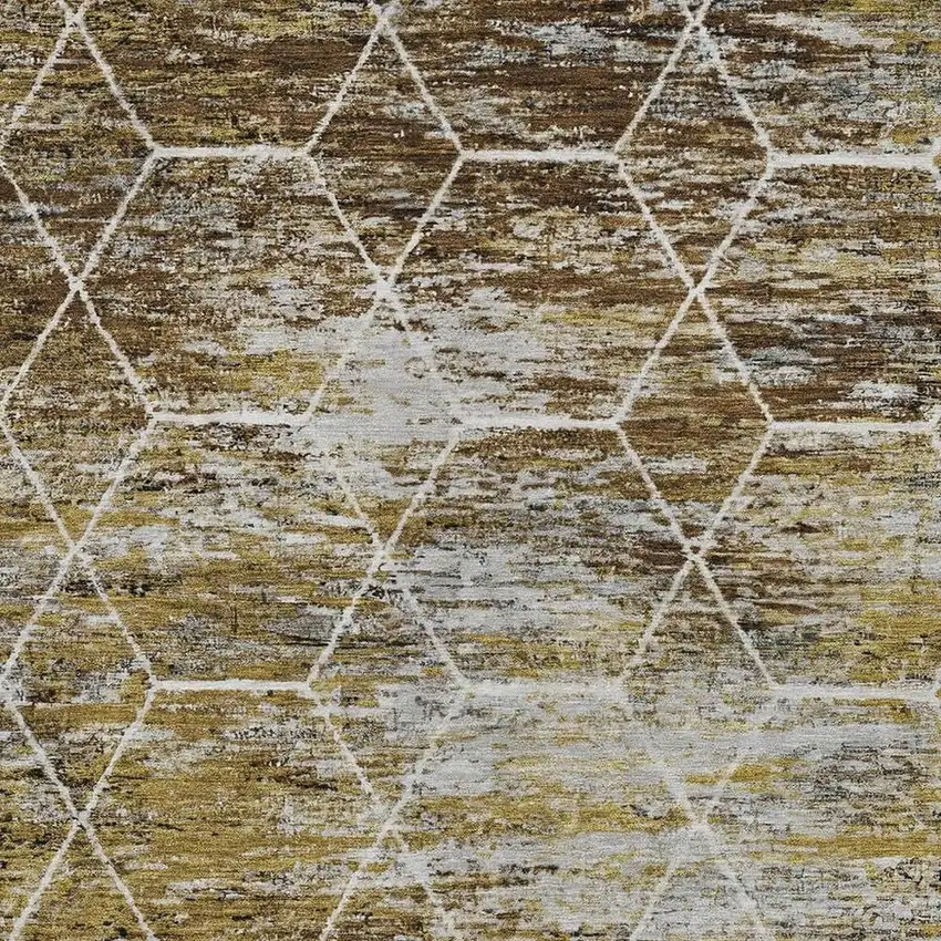 Brown Gold And Ivory Geometric Washable Indoor Outdoor Area Rug Photo 3