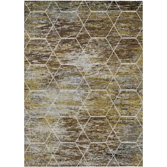 Brown Gold And Ivory Geometric Washable Indoor Outdoor Area Rug Photo 8