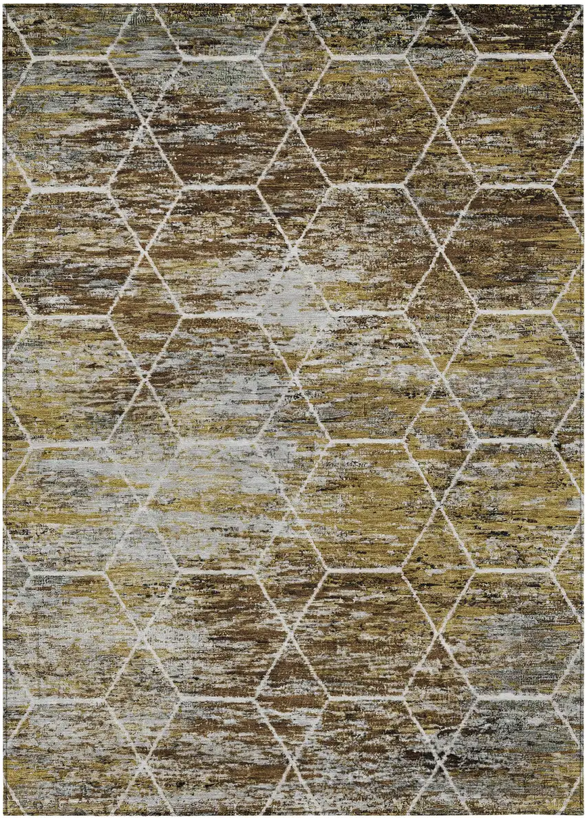 Brown Gold And Ivory Geometric Washable Indoor Outdoor Area Rug Photo 8