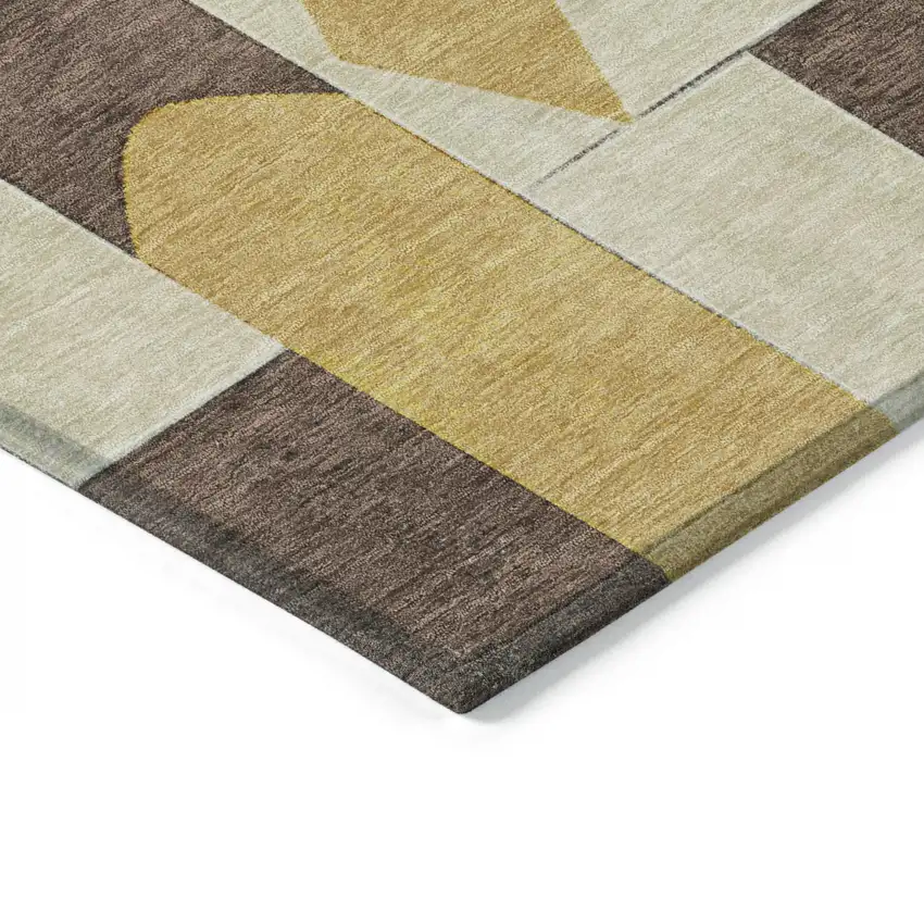 Brown Gold And Ivory Geometric Washable Indoor Outdoor Area Rug Photo 5