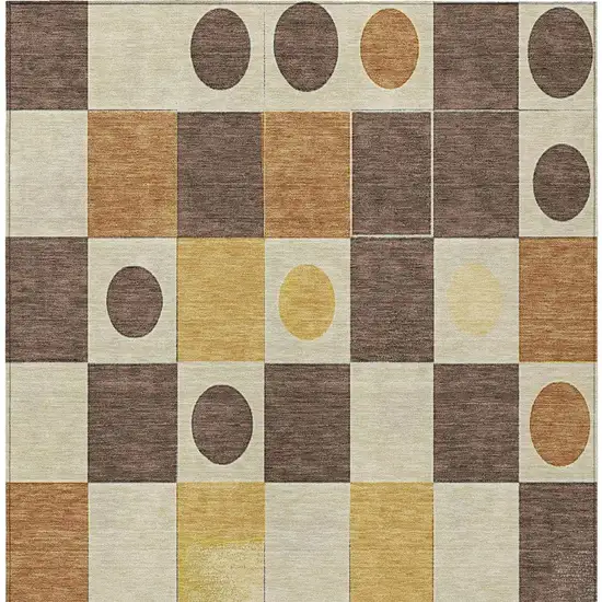 Brown Gold And Ivory Geometric Washable Indoor Outdoor Area Rug Photo 4