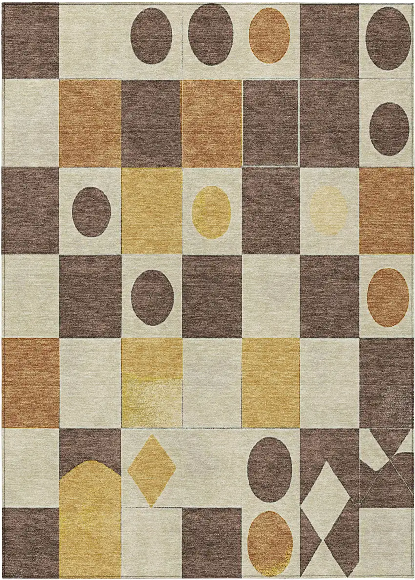 Brown Gold And Ivory Geometric Washable Indoor Outdoor Area Rug Photo 3