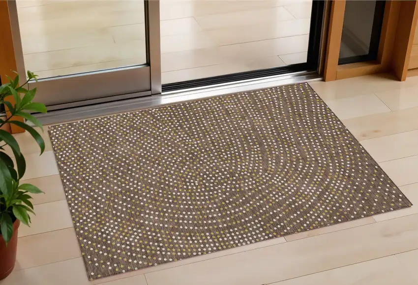 Brown Gold And Ivory Polka Dot Washable Indoor Outdoor Area Rug Photo 1