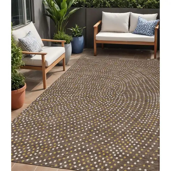 Brown Gold And Ivory Polka Dot Washable Indoor Outdoor Area Rug Photo 1