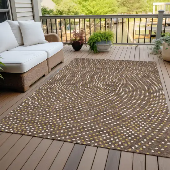 Brown Gold And Ivory Polka Dot Washable Indoor Outdoor Area Rug Photo 9