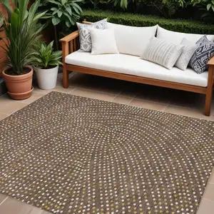 Photo of Brown Gold And Ivory Polka Dot Washable Indoor Outdoor Area Rug