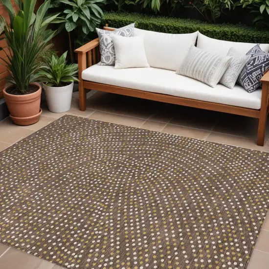 Brown Gold And Ivory Polka Dot Washable Indoor Outdoor Area Rug Photo 1
