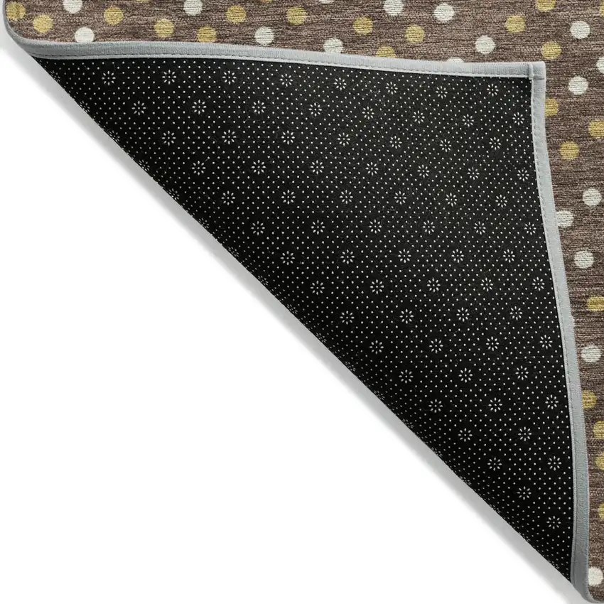 Brown Gold And Ivory Polka Dot Washable Indoor Outdoor Area Rug Photo 3