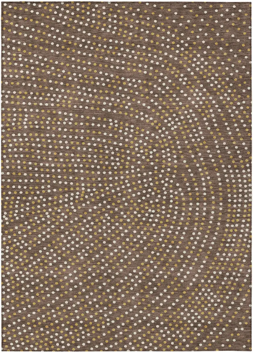 Brown Gold And Ivory Polka Dot Washable Indoor Outdoor Area Rug Photo 2