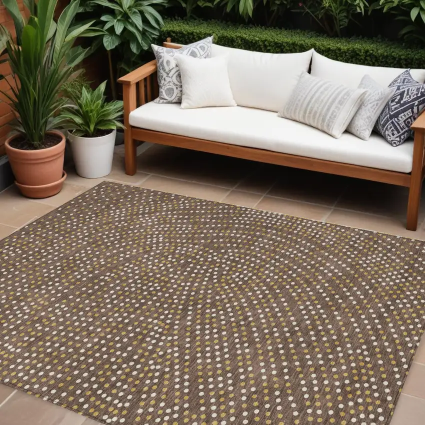 Brown Gold And Ivory Polka Dot Washable Indoor Outdoor Area Rug Photo 1