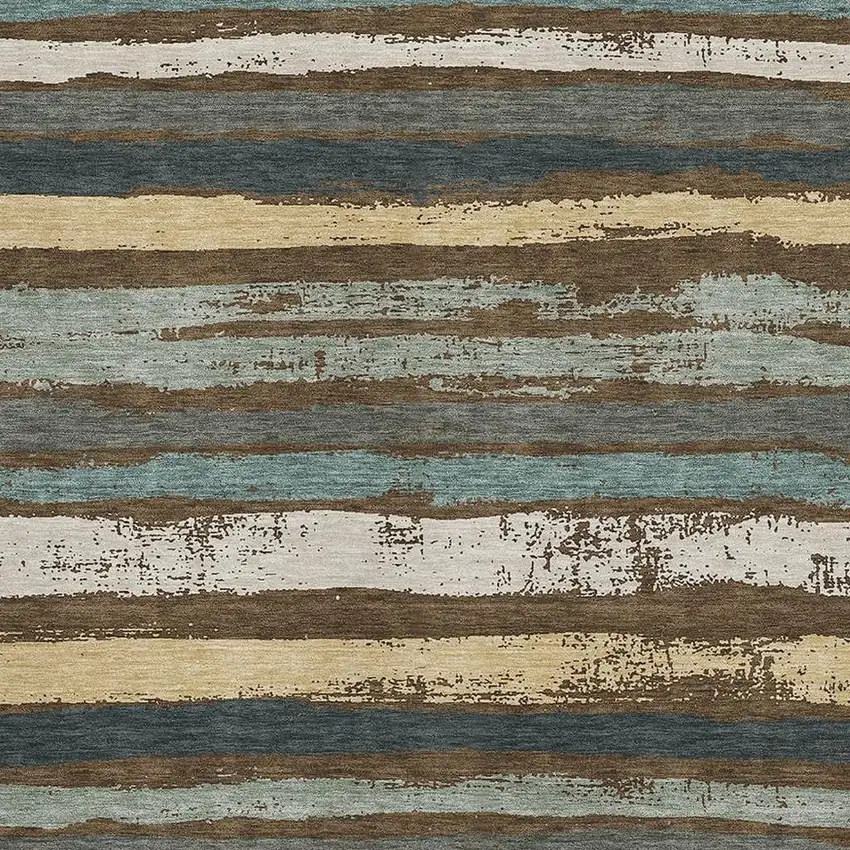 Brown Gold And Ivory Striped Washable Area Rug With UV Protection Photo 2